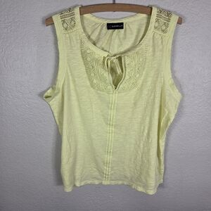 Rafaella Tank Top Womens XL Neon Yellow Sleeveless Shirt Blouse Lace Tie Neck